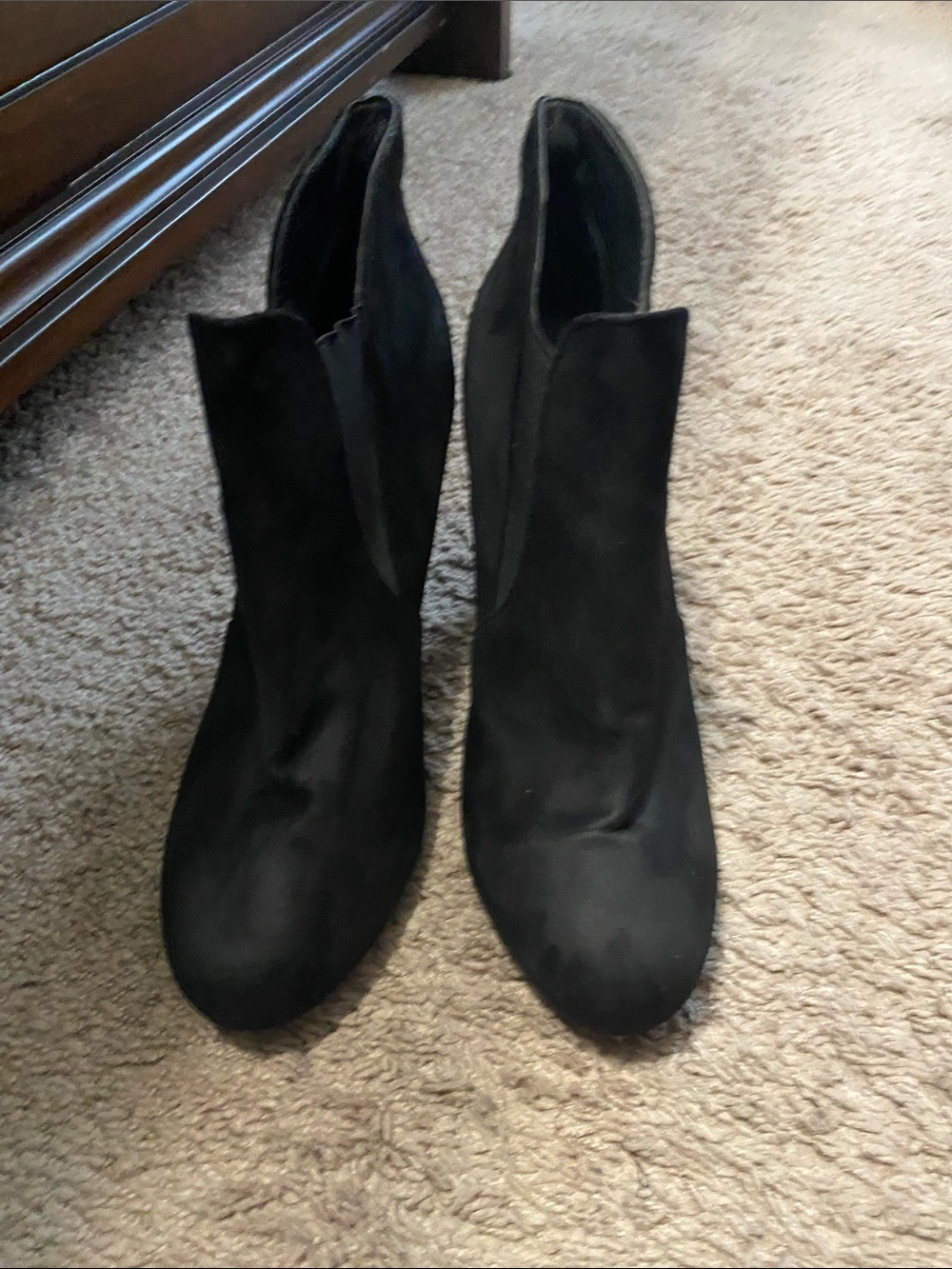 Steven Ella-Women's Black Suede Ankle Booties with Side V-Cut